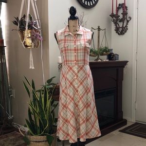 Vintage Style Sleeveless Button Down Plaid Midi Dress
